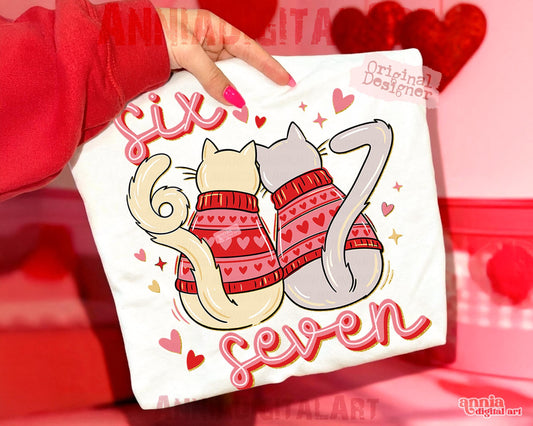 Cats Valentine 6 7 PNG, 67 Six Seven Valentines Png Trendy Funny Shirt Design