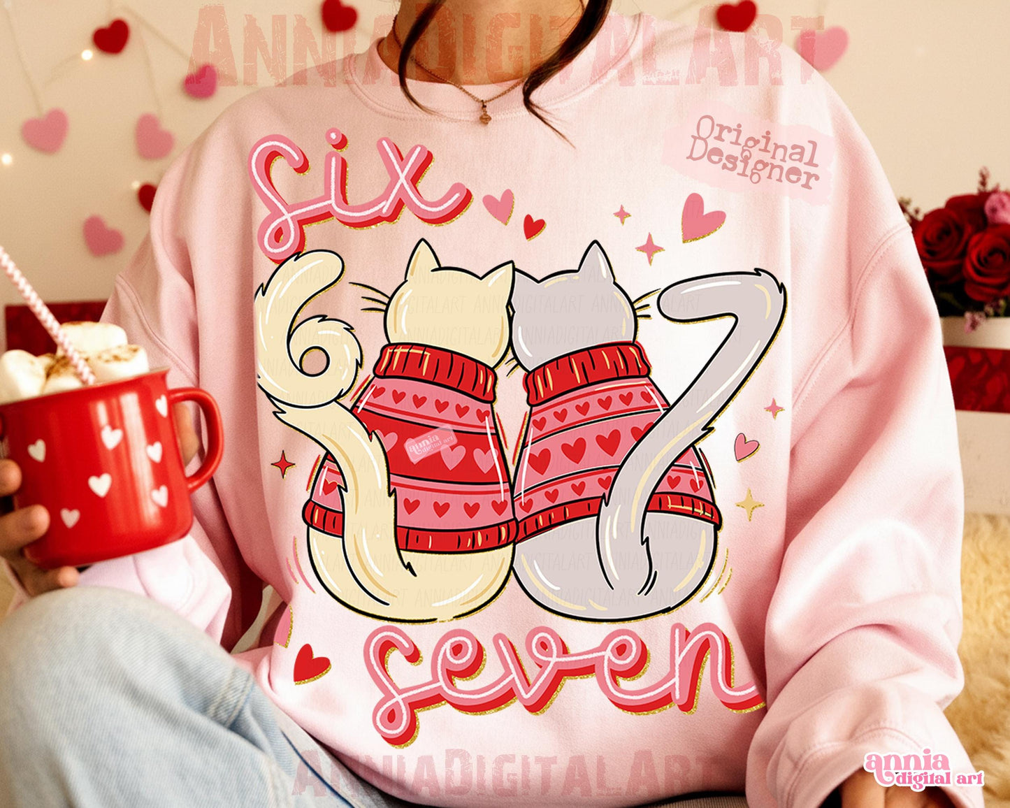 Cats Valentine 6 7 PNG, 67 Six Seven Valentines Png Trendy Funny Shirt Design